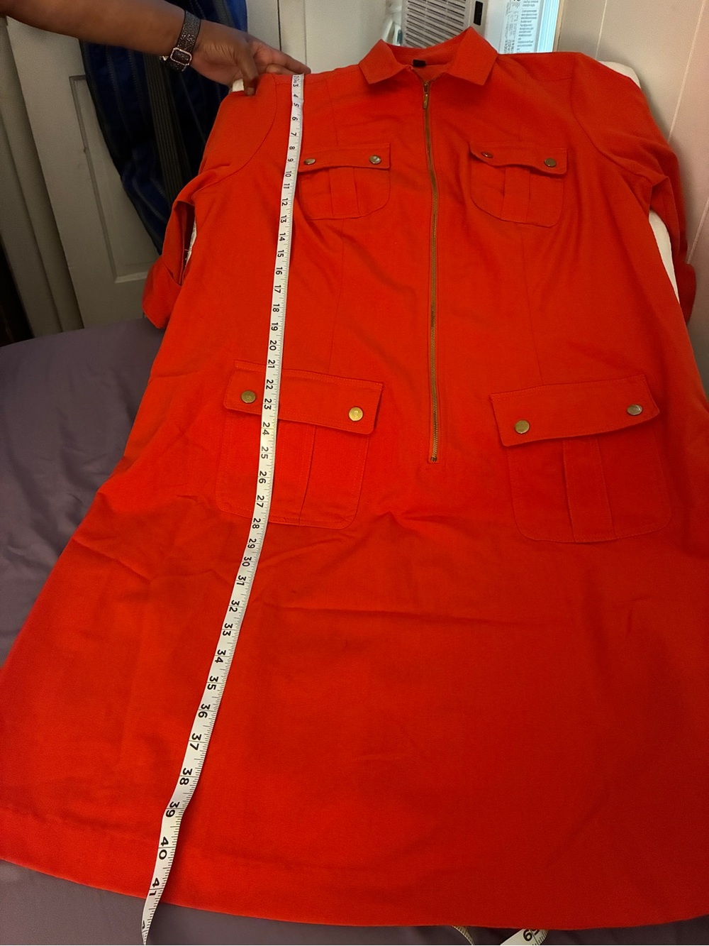 Updated Photos!! Sharagano Women's Bright Orange Utility Zip-Front Jacket Dress - Picture 8 of 15